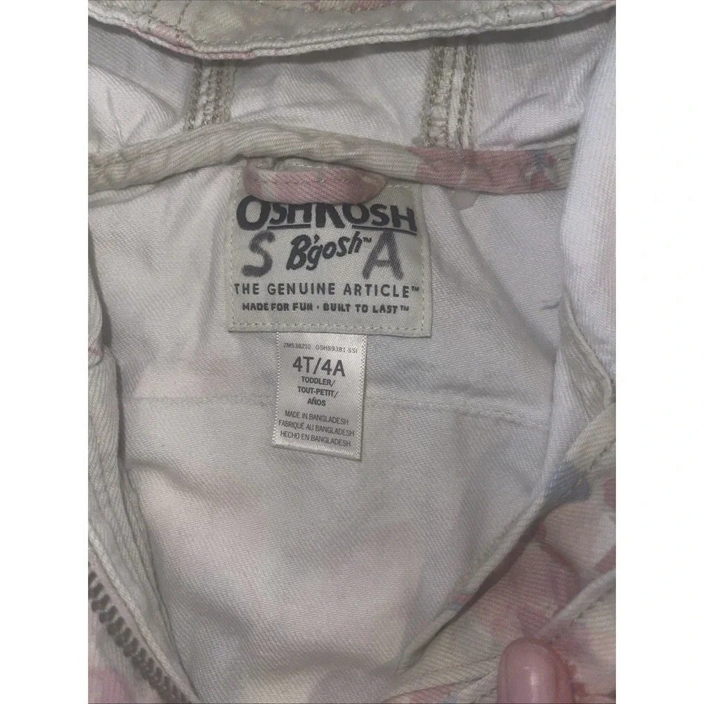Girl 4T Oshkosh B'gosh Denim Jacket Beige Pink Blue Floral drawstring Waist